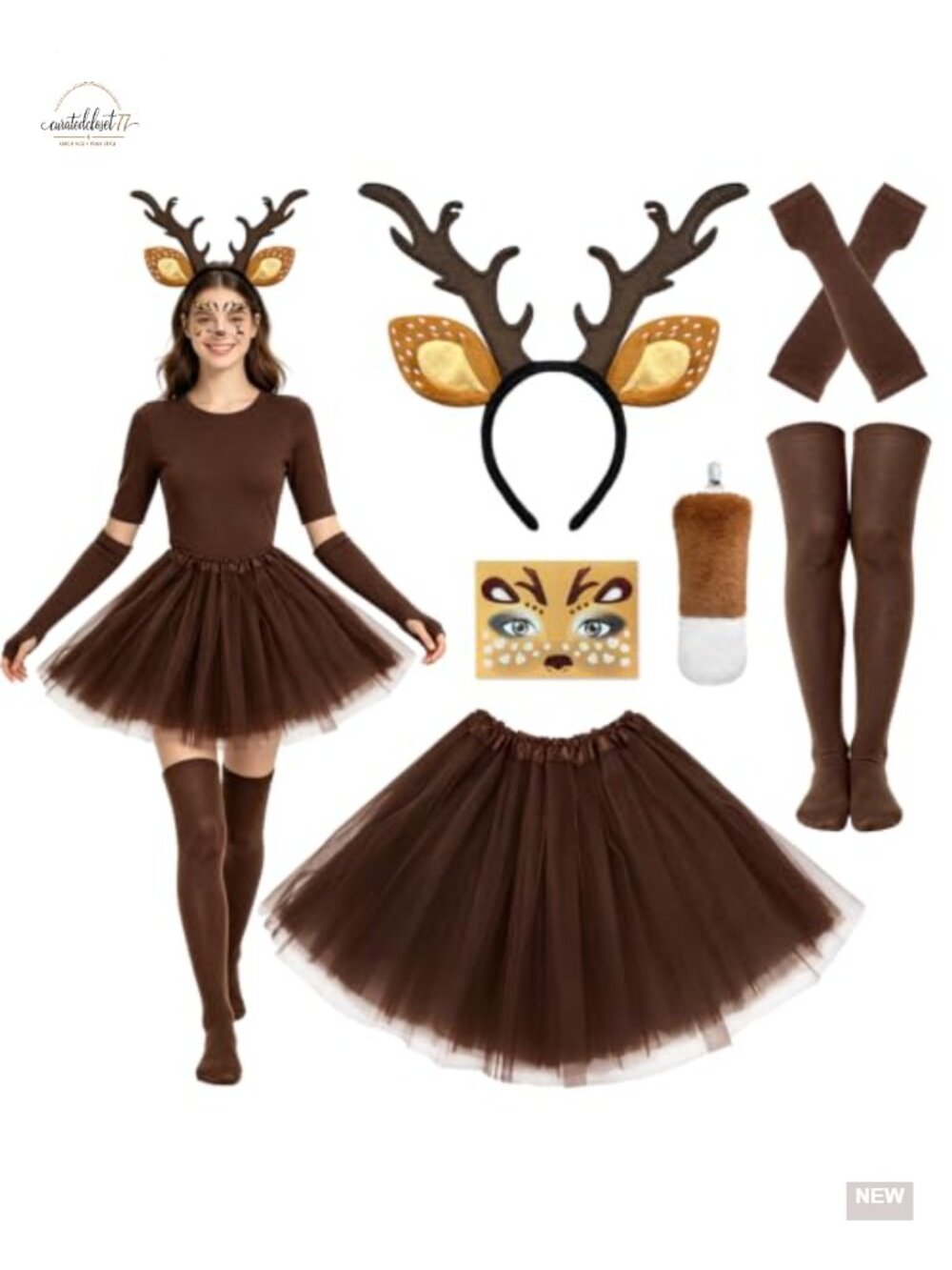 Deer Costume Accessory Set Tutu Headband Tail Socks Women Halloween